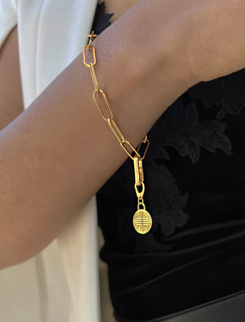 FOUR BLESSINGS Lucky Charm Coin Link Chain Bracelet | 18K Gold Over Sterling Silver