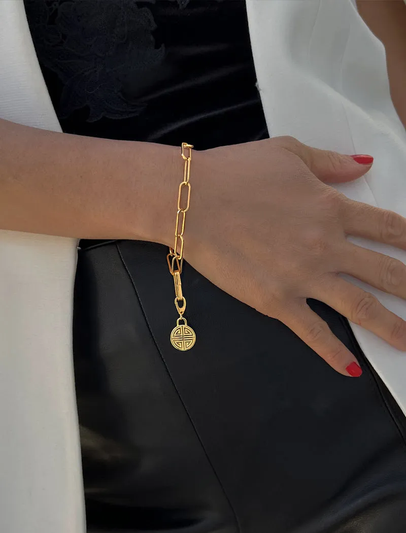 FOUR BLESSINGS Lucky Charm Coin Link Chain Bracelet | 18K Gold Over Sterling Silver