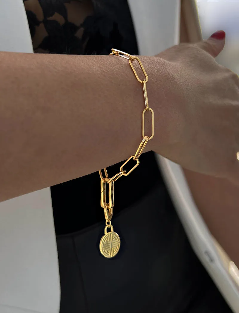 FOUR BLESSINGS Lucky Charm Coin Link Chain Bracelet | 18K Gold Over Sterling Silver