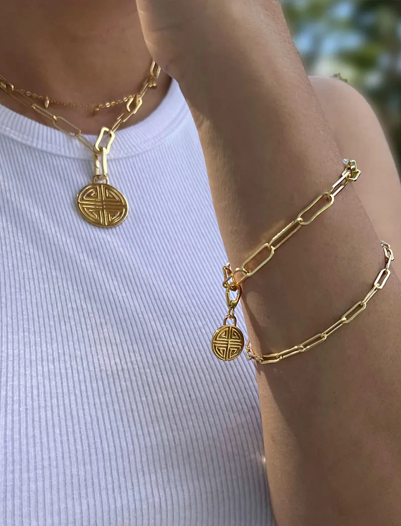 FOUR BLESSINGS Lucky Charm Coin Link Chain Bracelet | 18K Gold Over Sterling Silver