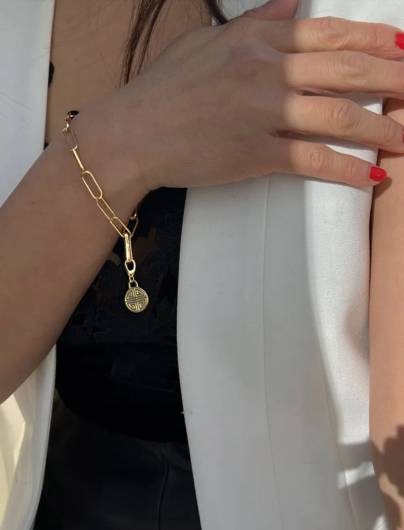 FOUR BLESSINGS Lucky Charm Coin Link Chain Bracelet | 18K Gold Over Sterling Silver