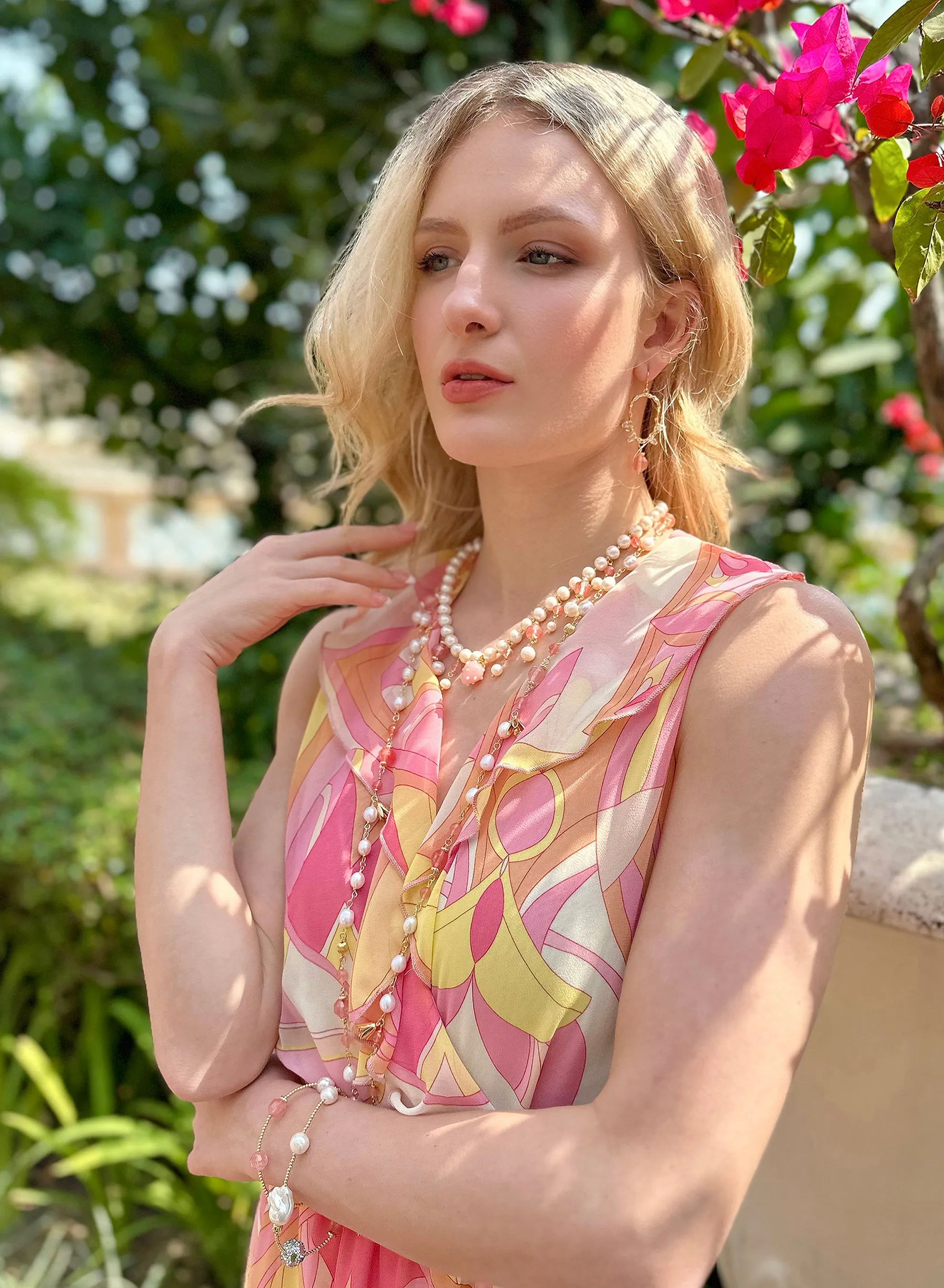 Freshwater Pearls With Watermelon Quartz Statement Necklace JN012