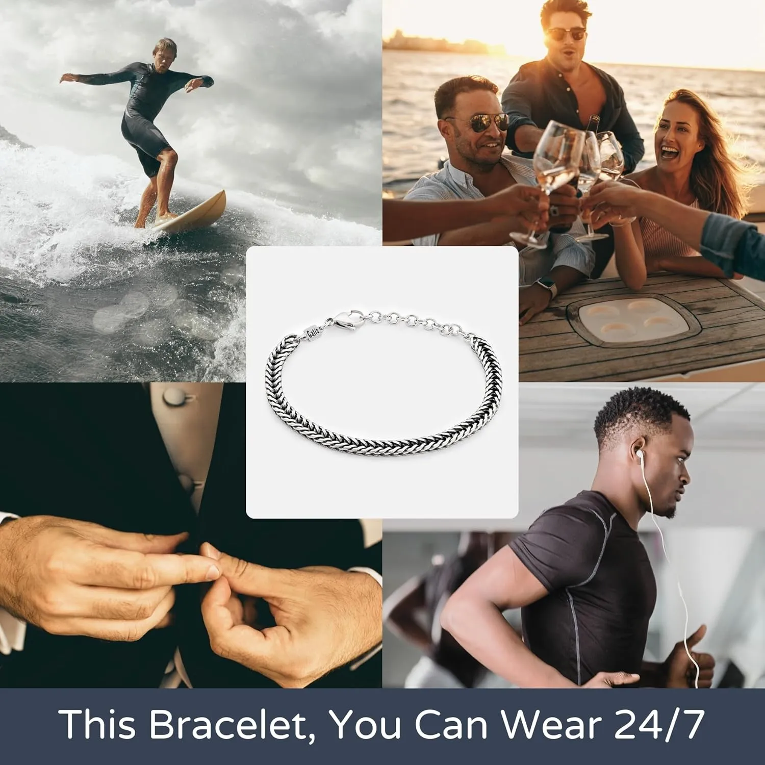 Galis Chain Bracelets For Men - Father's Day Gift - Premium Stainless Steel Mens Bracelet, Silver Plated Non Tarnish Bracelet - This Snake Chain, Stylish Gifts For Him 7"