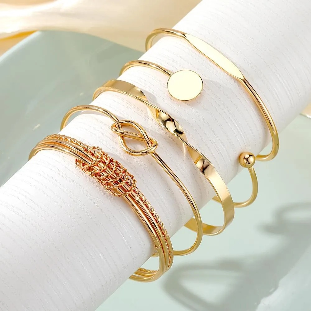Gold Bangle Bracelets Set for Women, 14k Gold Plated Multi Layer Stackable Cuff Bracelets, Personalized Boho Non Tarnish Adjustable Bangle Jewelry Gift for Her