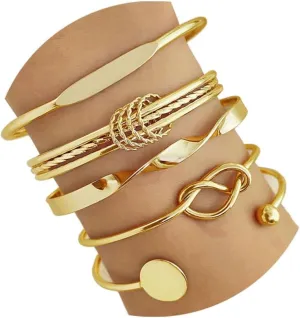 Gold Bangle Bracelets Set for Women, 14k Gold Plated Multi Layer Stackable Cuff Bracelets, Personalized Boho Non Tarnish Adjustable Bangle Jewelry Gift for Her