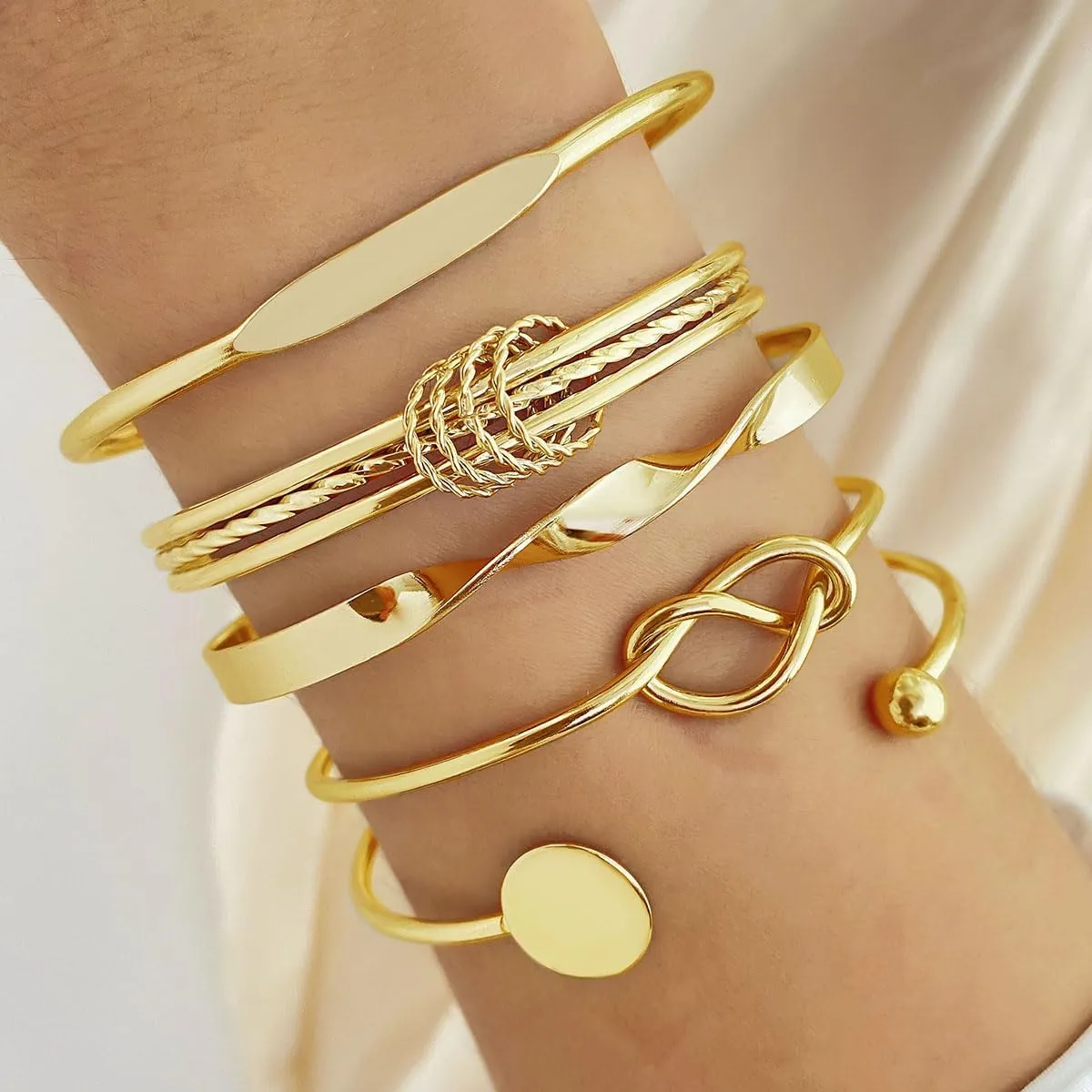 Gold Bangle Bracelets Set for Women, 14k Gold Plated Multi Layer Stackable Cuff Bracelets, Personalized Boho Non Tarnish Adjustable Bangle Jewelry Gift for Her