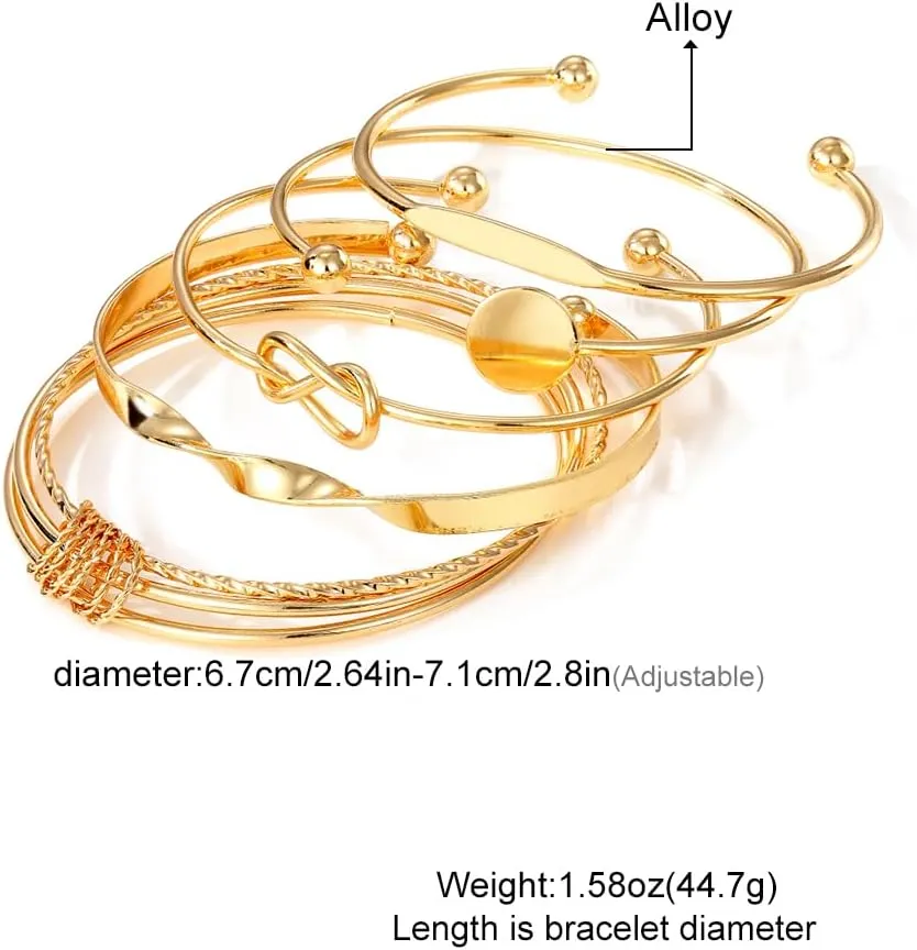 Gold Bangle Bracelets Set for Women, 14k Gold Plated Multi Layer Stackable Cuff Bracelets, Personalized Boho Non Tarnish Adjustable Bangle Jewelry Gift for Her