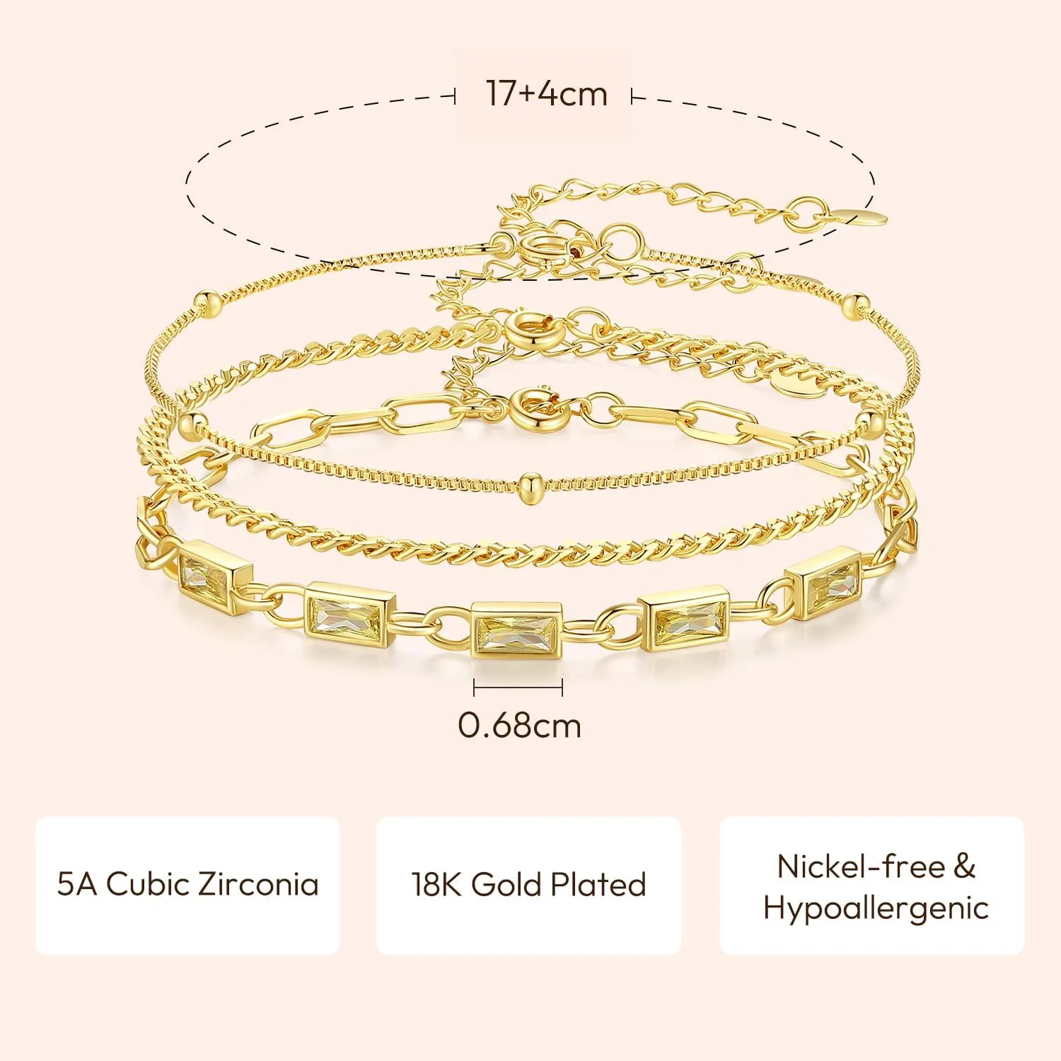 Gold Birthstone Bracelet for Women, 18K Gold Plated Layered Jewelry Bracelet Set, Women Dainty Stackable Bracelets Link Paperclip Chain Valentines Day Gift for Women