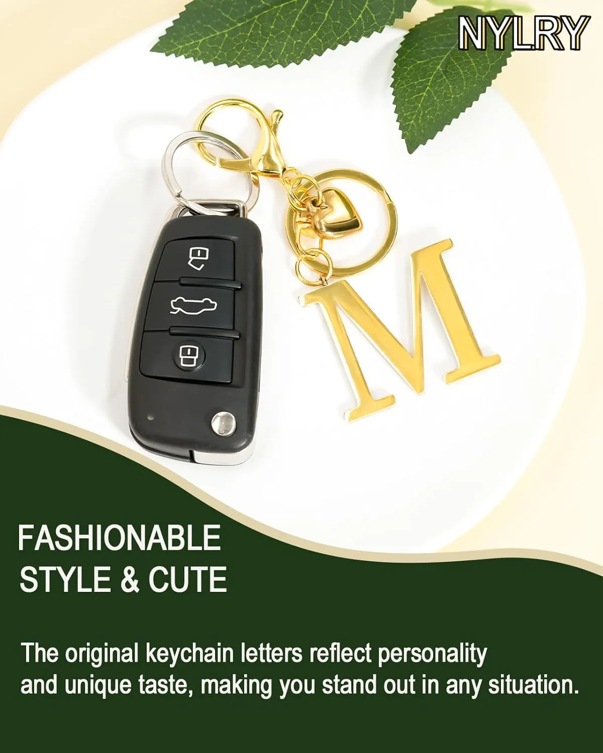 Gold Heart Initial Letter Keychain Gift for Women Bag Charm Purse Charms for Handbags Accessories Metal Alphabet A-Z