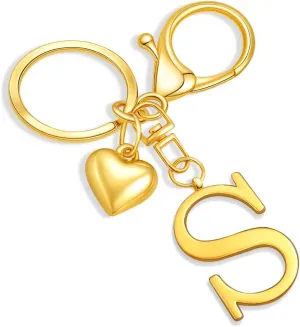 Gold Heart Initial Letter Keychain Gift for Women Bag Charm Purse Charms for Handbags Accessories Metal Alphabet A-Z