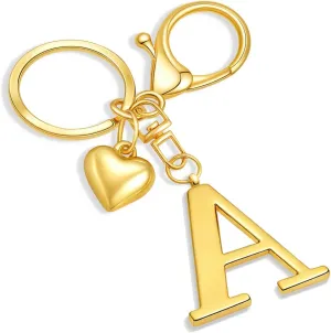 Gold Heart Initial Letter Keychain Gift for Women Bag Charm Purse Charms for Handbags Accessories Metal Alphabet A-Z