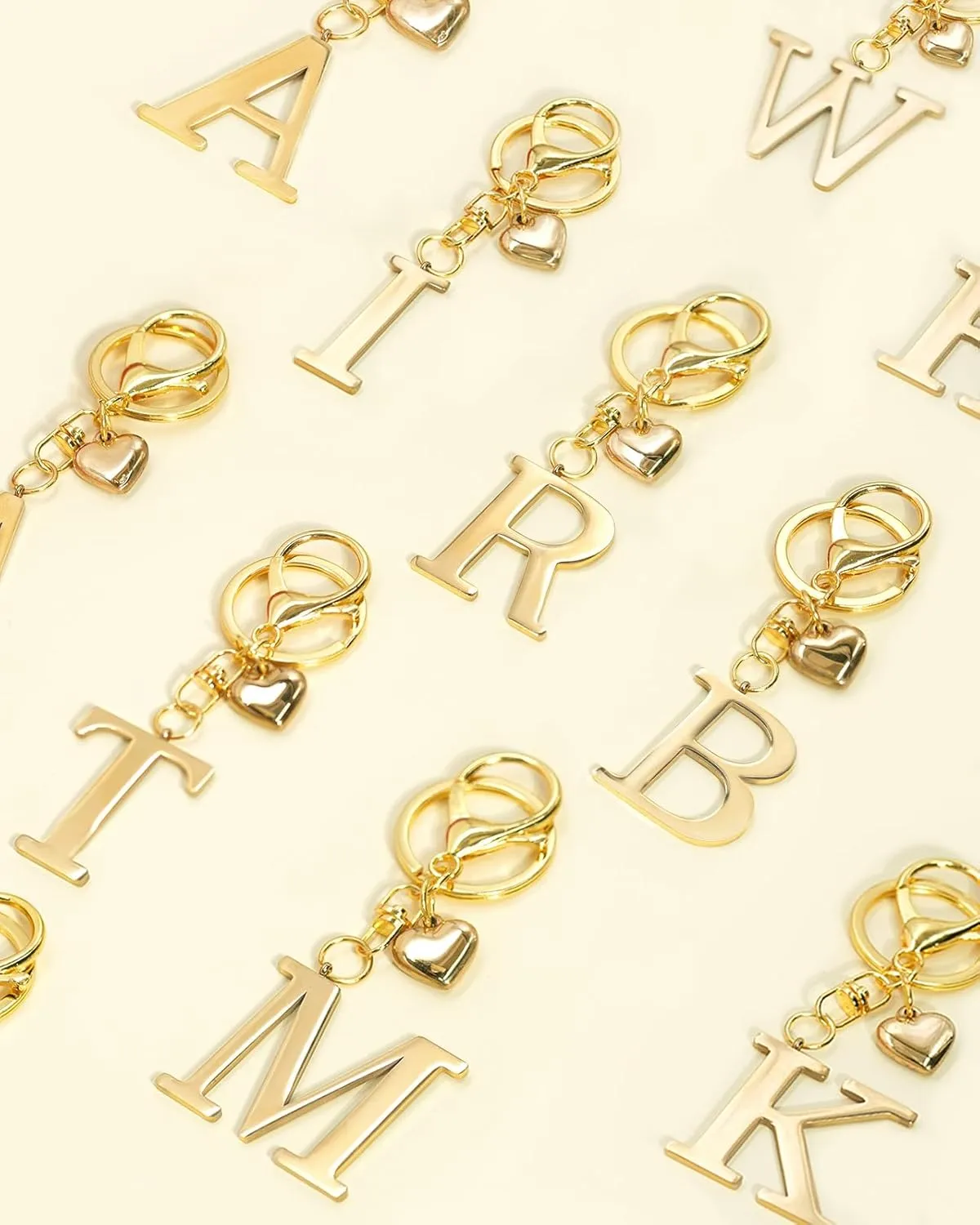 Gold Heart Initial Letter Keychain Gift for Women Bag Charm Purse Charms for Handbags Accessories Metal Alphabet A-Z