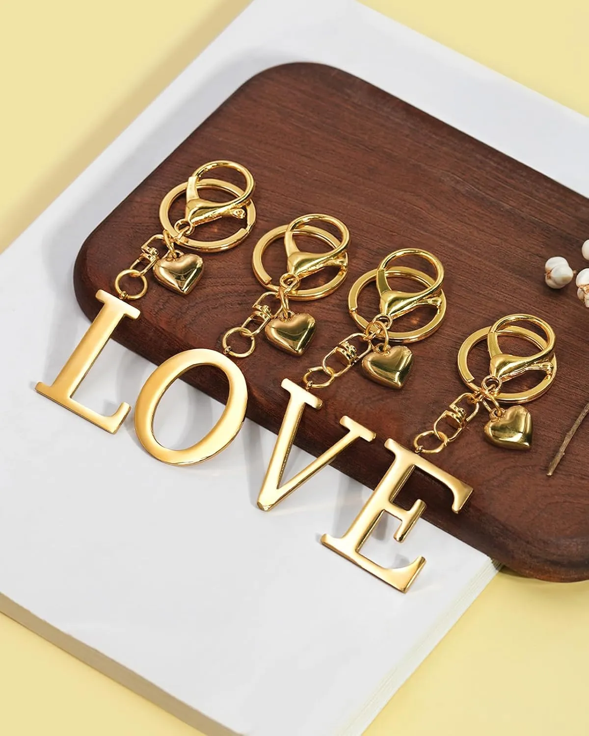 Gold Heart Initial Letter Keychain Gift for Women Bag Charm Purse Charms for Handbags Accessories Metal Alphabet A-Z