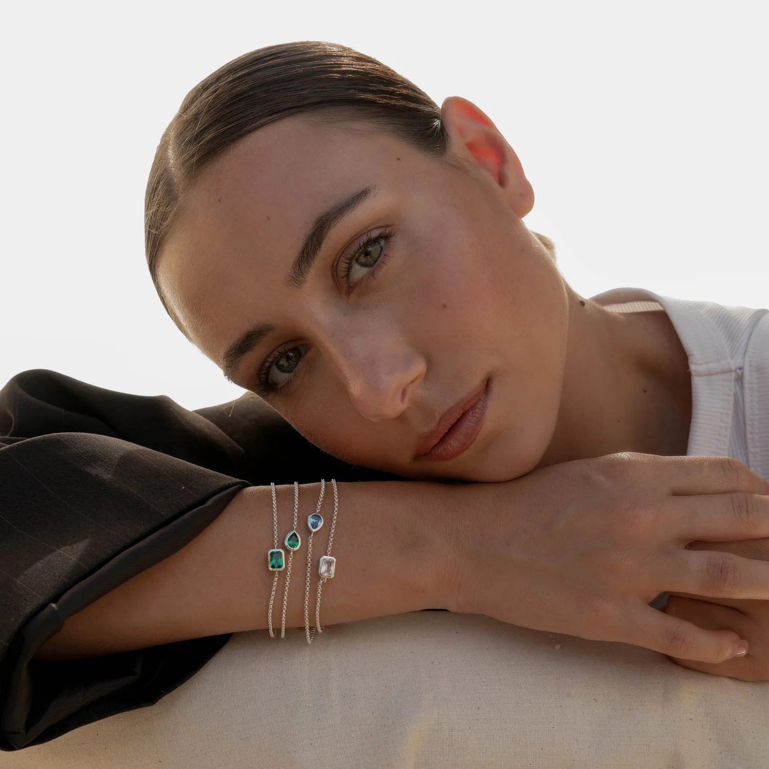 Green Garnet Pear Chain Bracelet