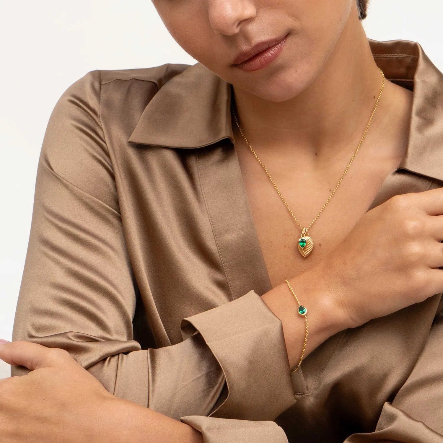 Green Garnet Pear Chain Bracelet