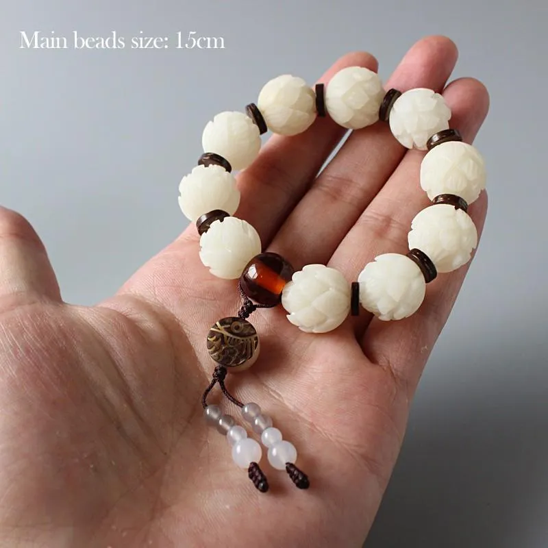 Hand-Carved Bodhi Seeds Tagua Nut Lucky Fish Bracelet