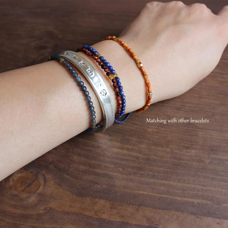 Hand-Carved Natural Olive Nut &amp 24K Gold Bracelet