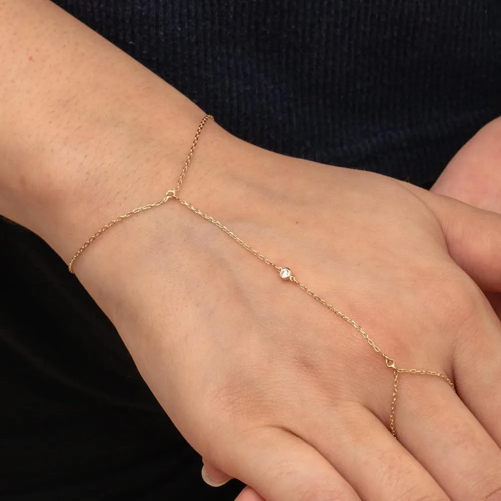 Hand Chain Gold Bracelets for Women Dainty Gold Plated Finger Ring Zircon Adjustable Hand Chain Jewelry for Women Trendy Bracelets for Women Trendy Gold Hand Chain