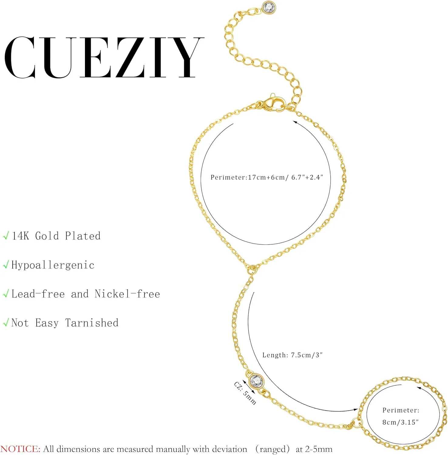 Hand Chain Gold Bracelets for Women Dainty Gold Plated Finger Ring Zircon Adjustable Hand Chain Jewelry for Women Trendy Bracelets for Women Trendy Gold Hand Chain