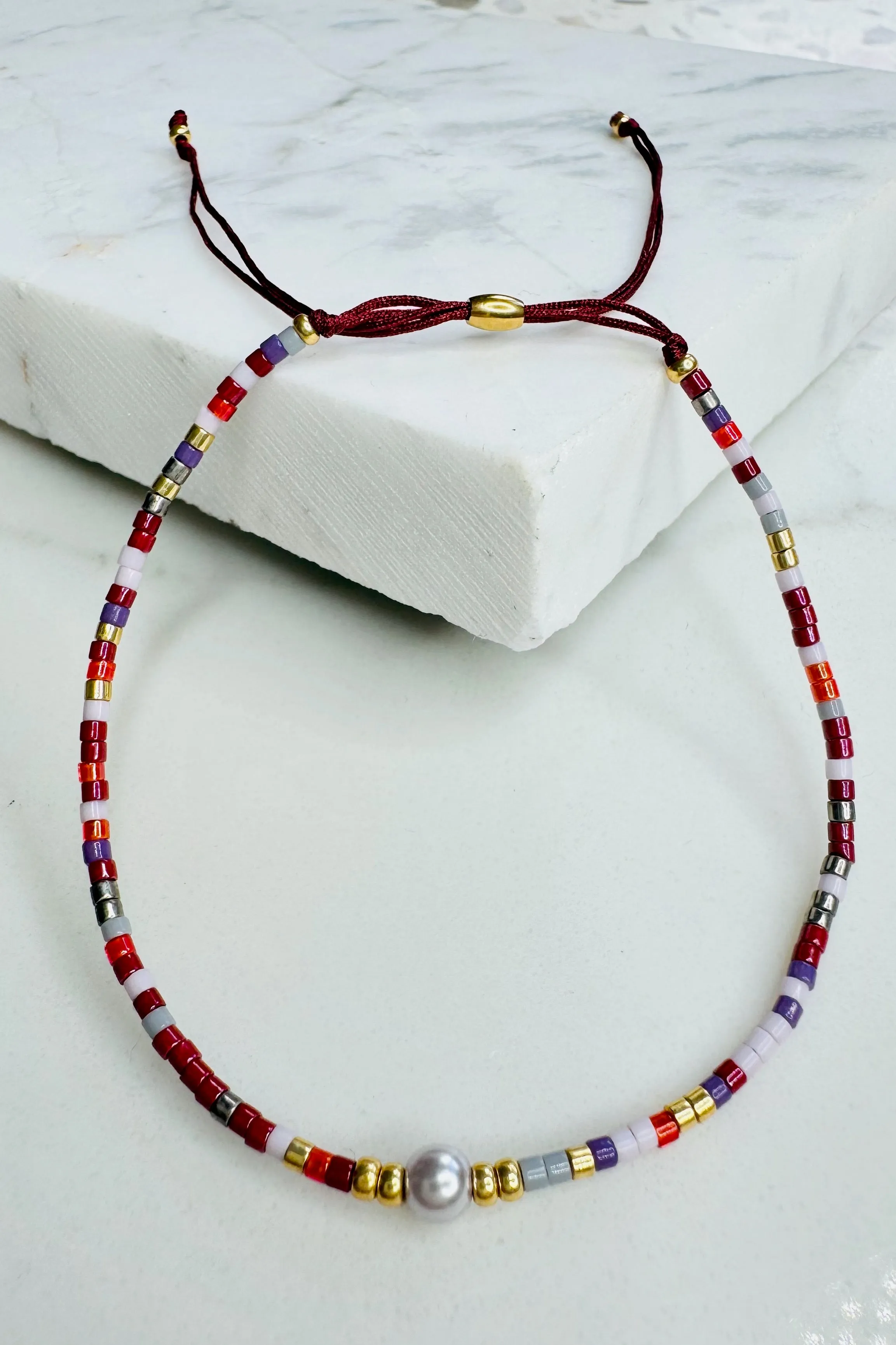 Handmade Glass Bracelet - Red/Gold