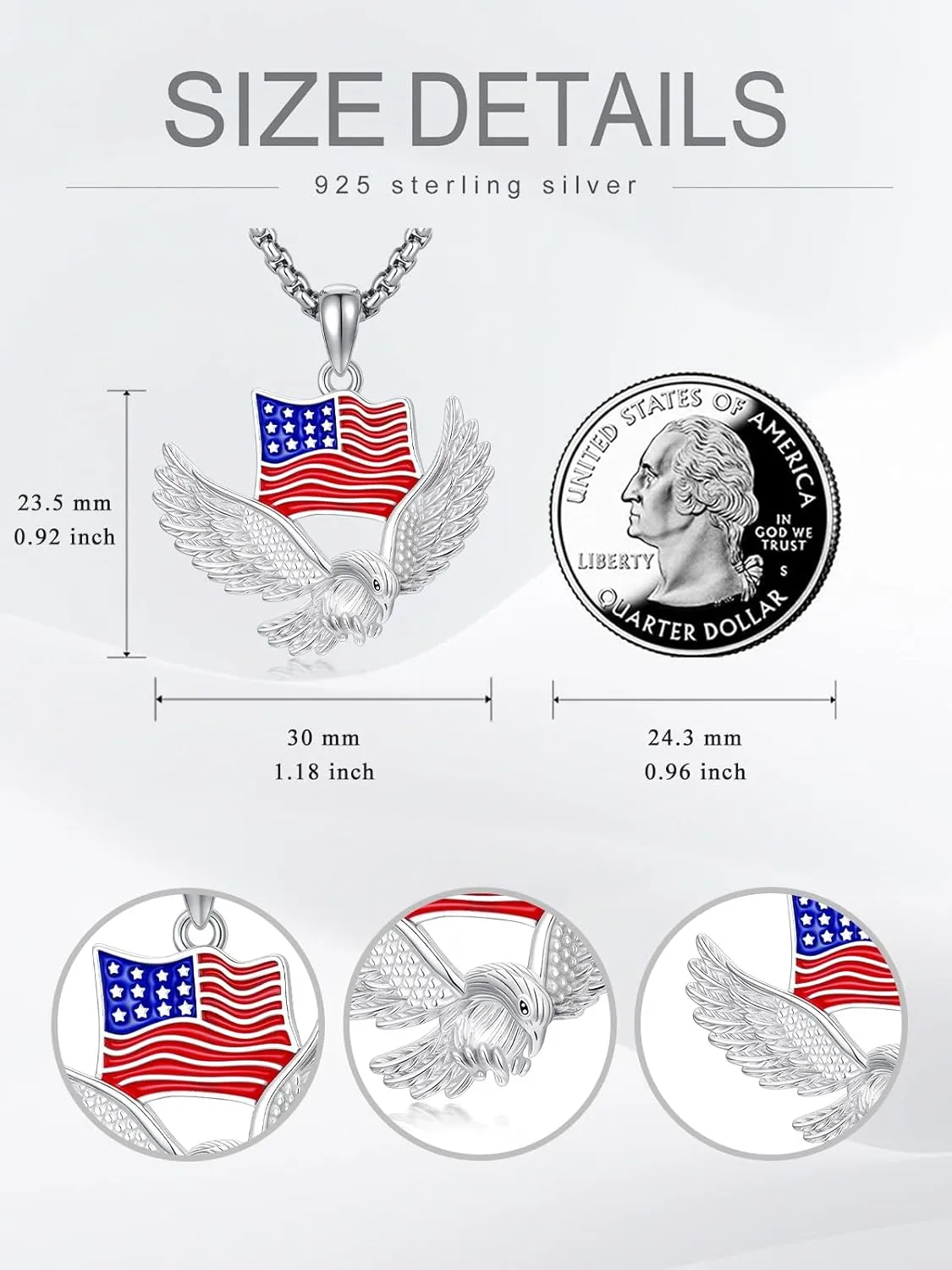 Independence Day Necklace Women's 925 Sterling Sliver Patriot Necklace USA Flag Pendant for Women Men 4th of July Jewelry