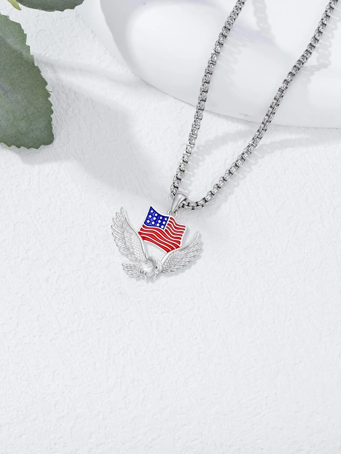 Independence Day Necklace Women's 925 Sterling Sliver Patriot Necklace USA Flag Pendant for Women Men 4th of July Jewelry