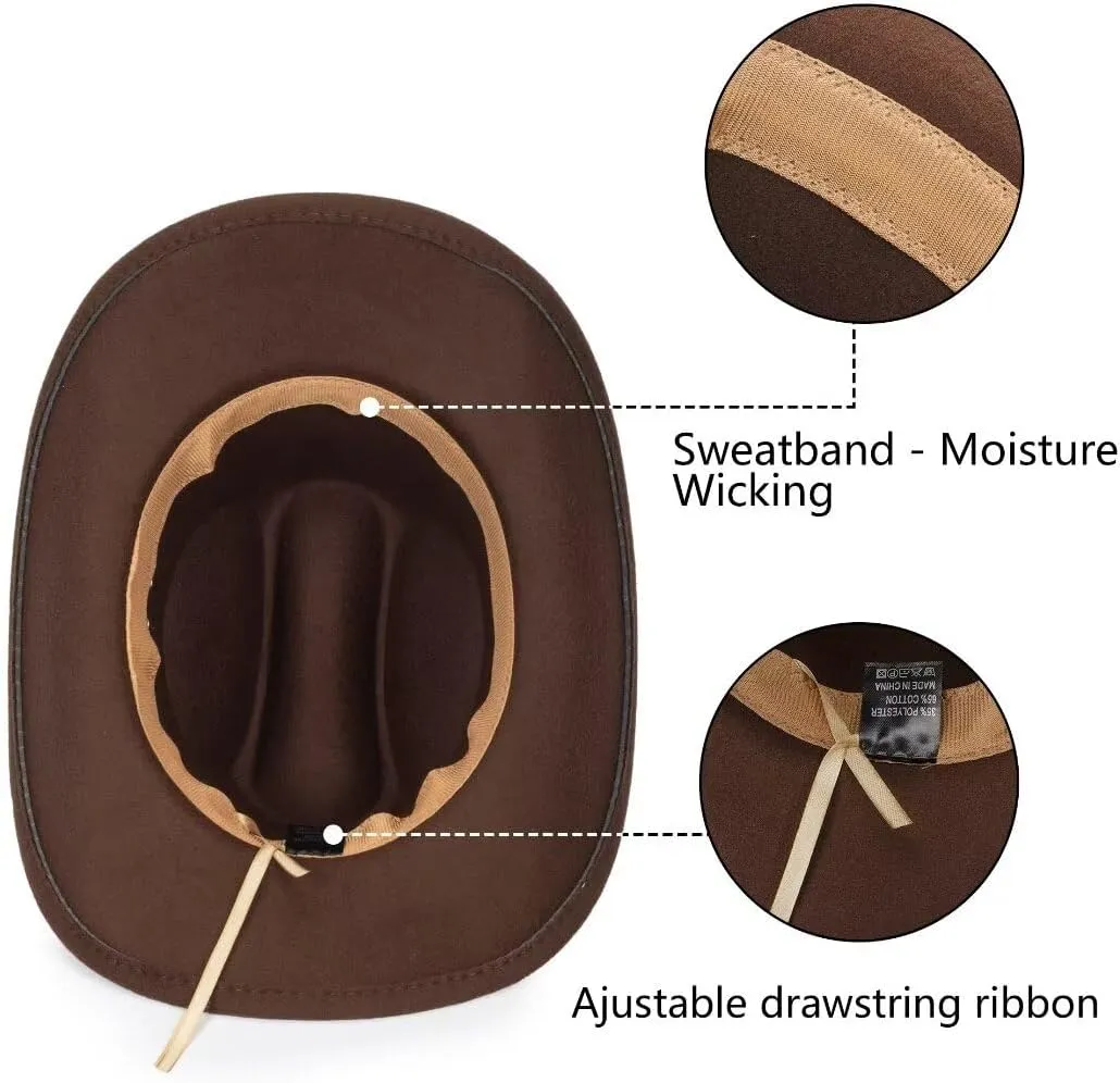 IZUS Men Longhorn-Bull Western Cowboy-Hat Classic Cowgirl-Hat Roll-Up-Brim Felt-Cap for Women Medium