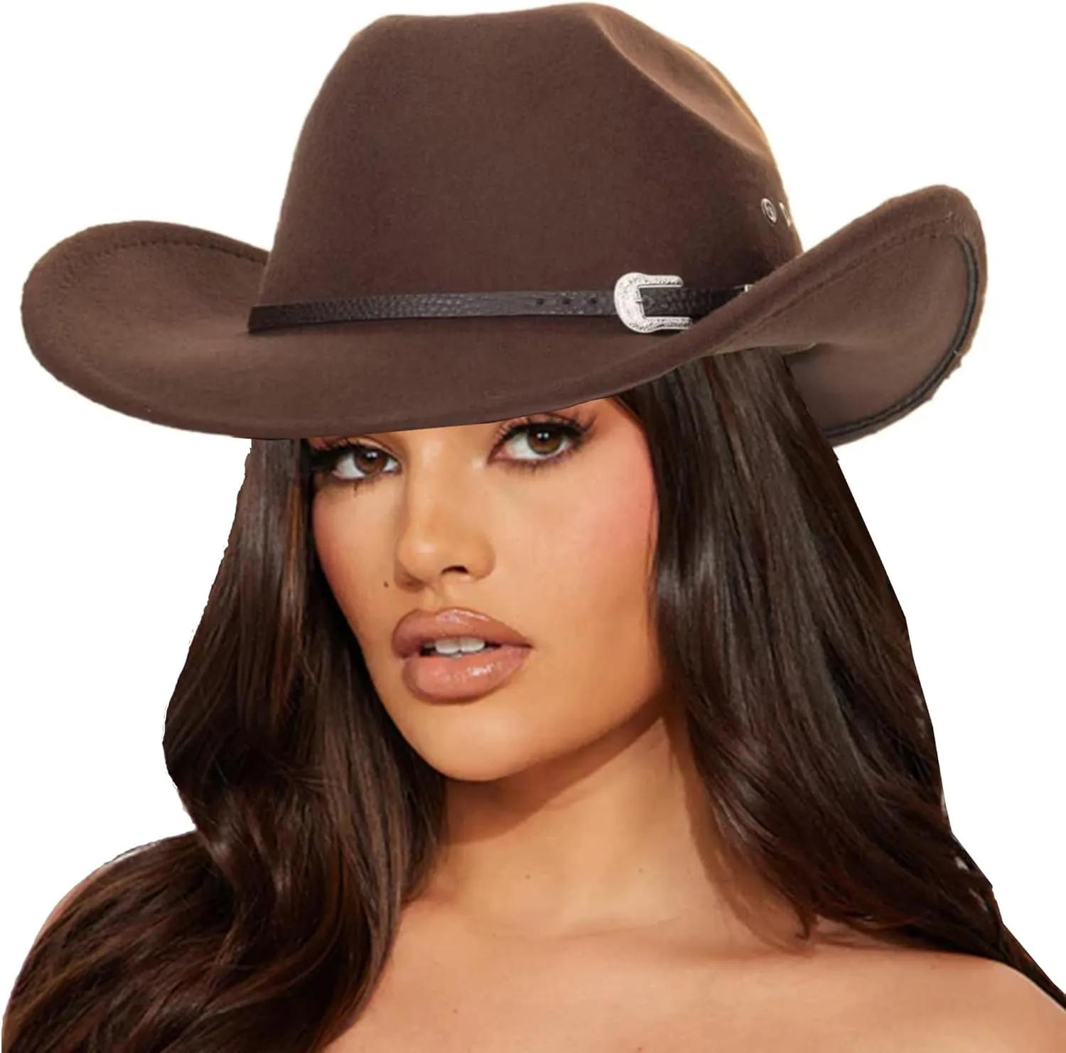 IZUS Men Longhorn-Bull Western Cowboy-Hat Classic Cowgirl-Hat Roll-Up-Brim Felt-Cap for Women Medium