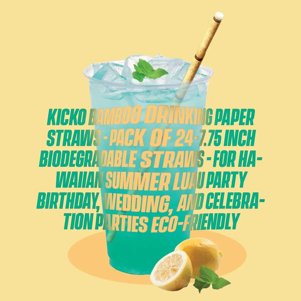 Kicko Bamboo Paper Straws - Pack of 24-7.75 Inch Biodegradable Drinking Straws - Eco