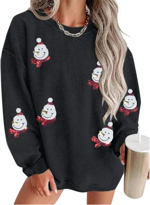 Merry Christmas Sweatshirt Women Christmas Sequin Tops Hoodie Christmas Party Pullover with Pockets