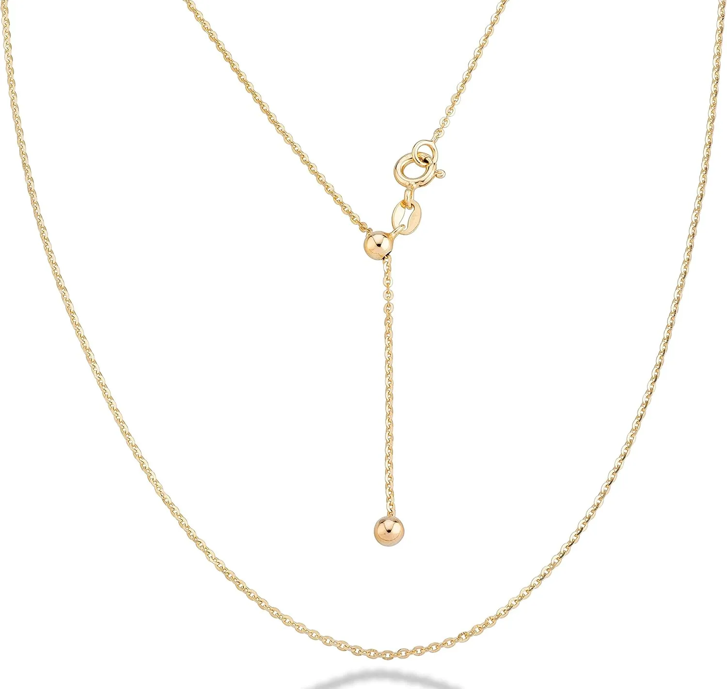 Miabella 925 Sterling Silver or 18K Gold Over Silver Italian 1.3mm Adjustable Diamond Cut Thin Bolo Cable Chain Necklace for Women, Slider Chain 14-24 Inch Made in Italy