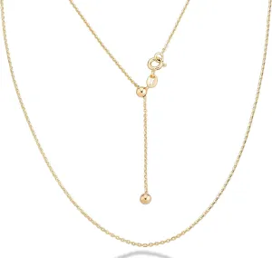 Miabella 925 Sterling Silver or 18K Gold Over Silver Italian 1.3mm Adjustable Diamond Cut Thin Bolo Cable Chain Necklace for Women, Slider Chain 14-24 Inch Made in Italy