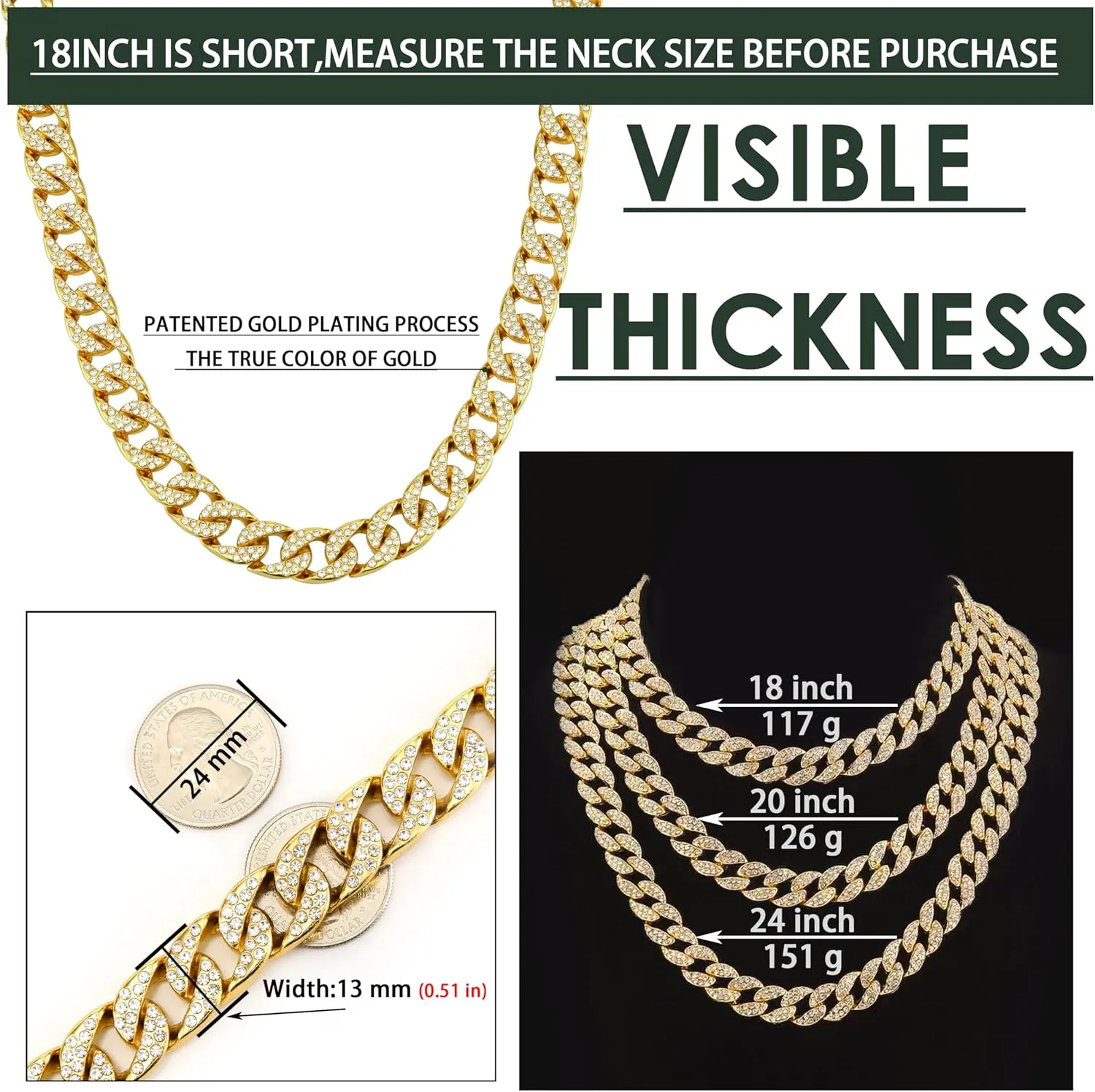 Miami Mens Cuban Link Chain Silver Gold Plated Bling Cuban Necklace Diamond Chain for Men Women 13MM iced out chain Hip Hop pendant Jewelry.