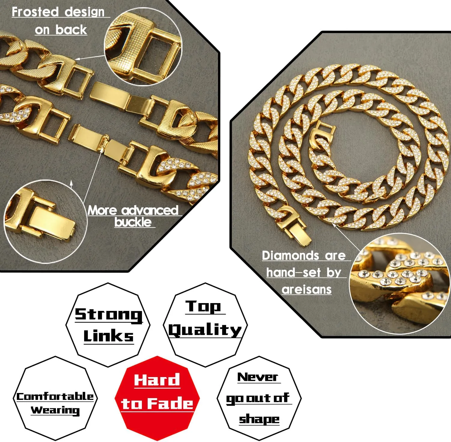 Miami Mens Cuban Link Chain Silver Gold Plated Bling Cuban Necklace Diamond Chain for Men Women 13MM iced out chain Hip Hop pendant Jewelry.