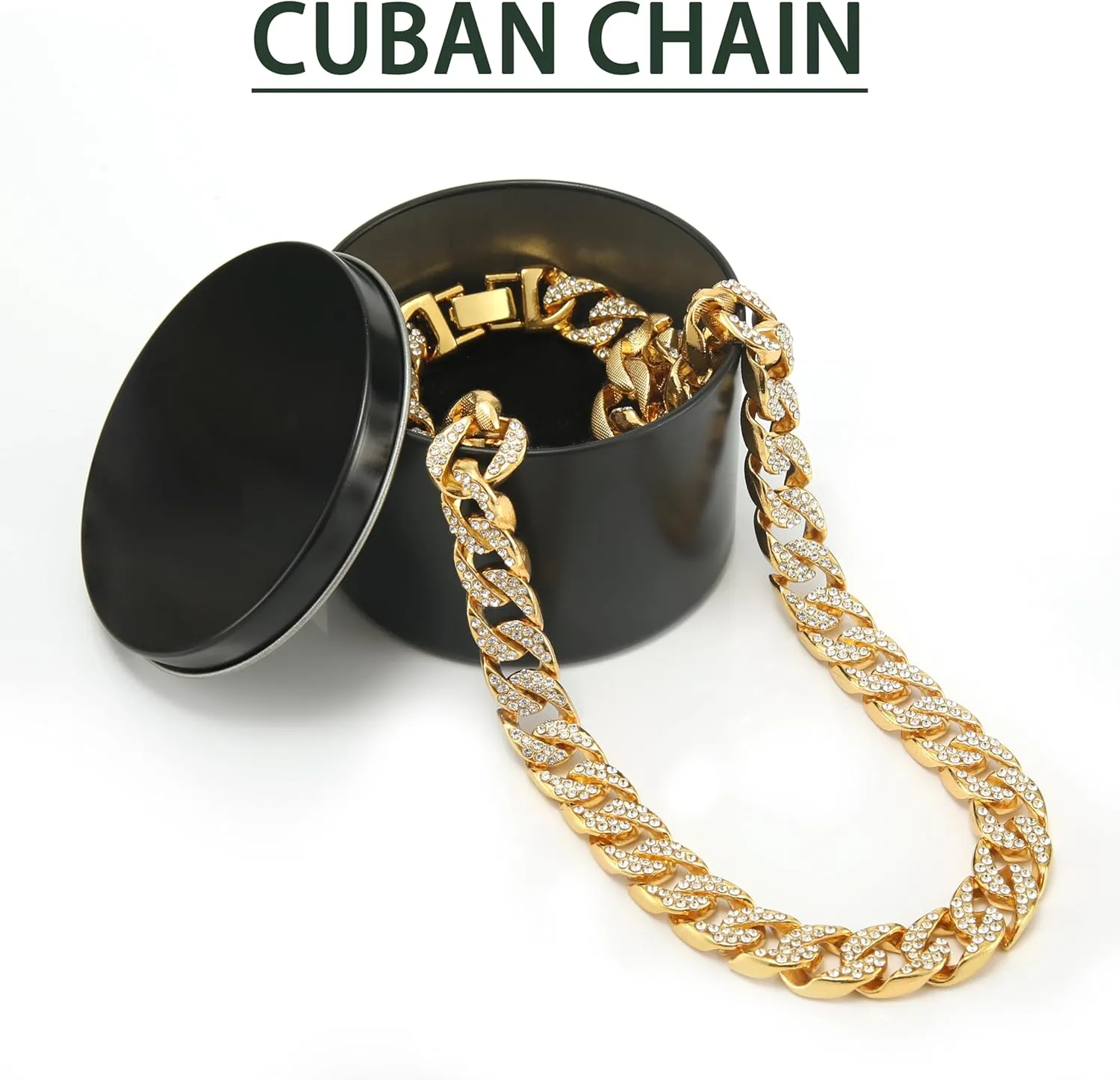 Miami Mens Cuban Link Chain Silver Gold Plated Bling Cuban Necklace Diamond Chain for Men Women 13MM iced out chain Hip Hop pendant Jewelry.
