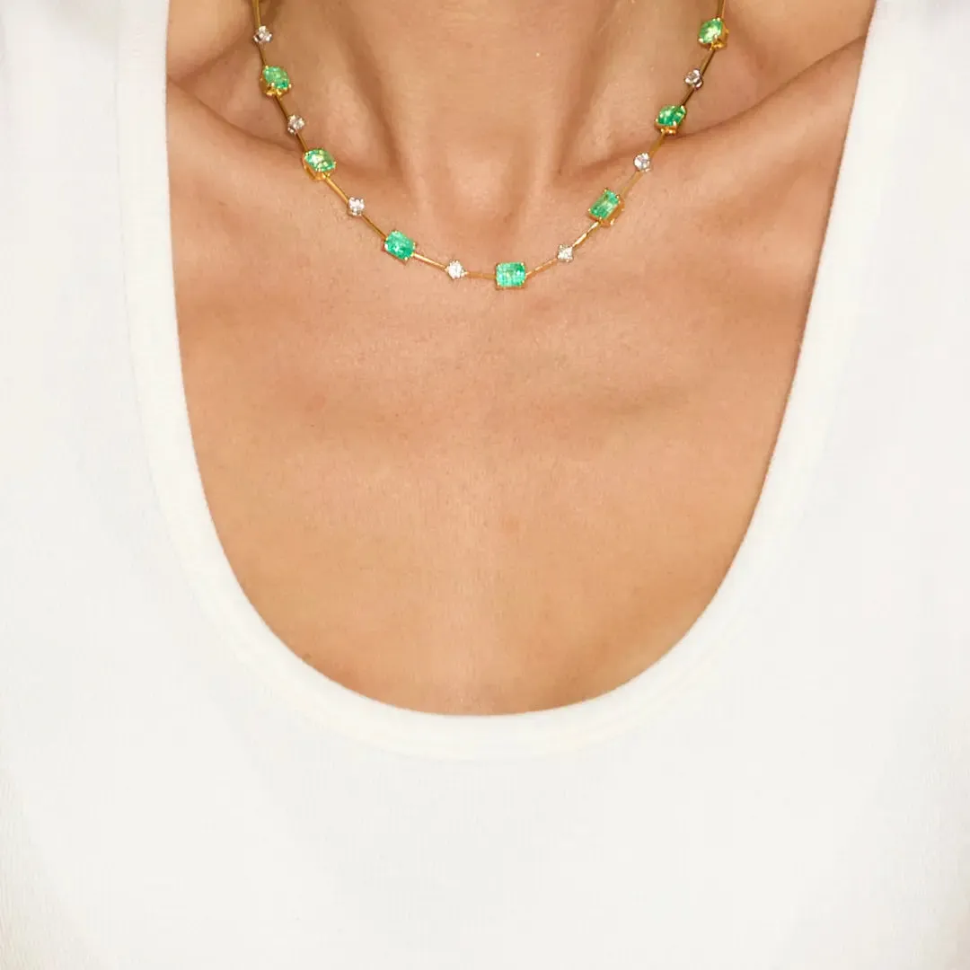 Multi-Shaped Emerald Diamond Necklace