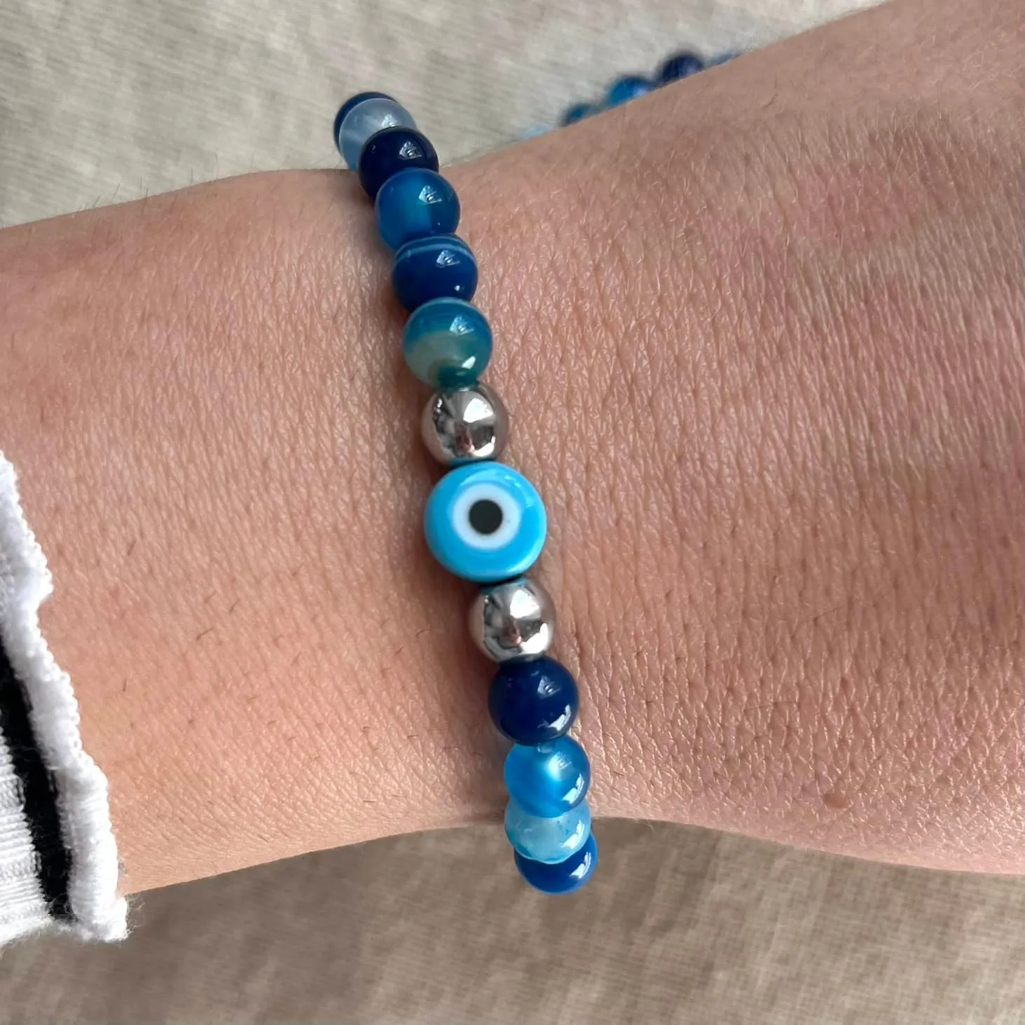 Mystic Protector Evil Eye Bracelet - Blue Agate