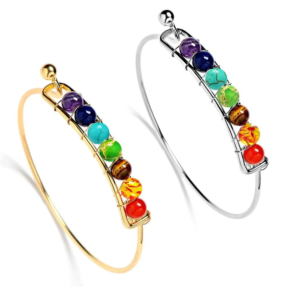 Natural Stone Chakra Balancing Bangle Bracelet