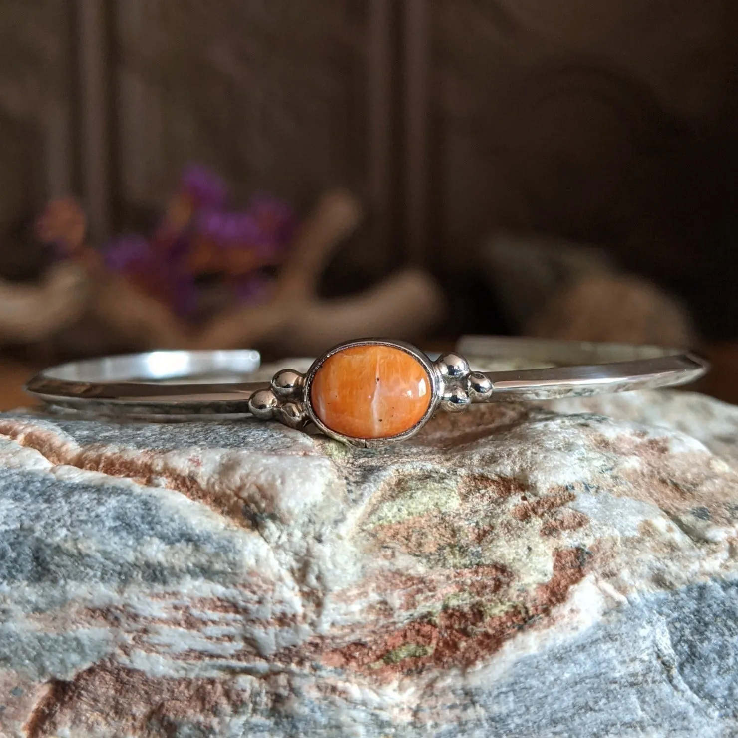 Navajo Made Orange Spiny Oyster Shell Cuff GJ-BRC-0085