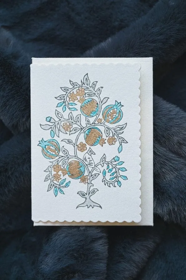 Paper Mirchi Card Hand Block Printed Anaar Turquoise