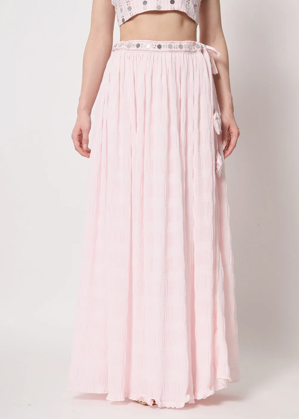 Party Wear Elegant Baby Pink Georgette Crushed Lehenga Choli