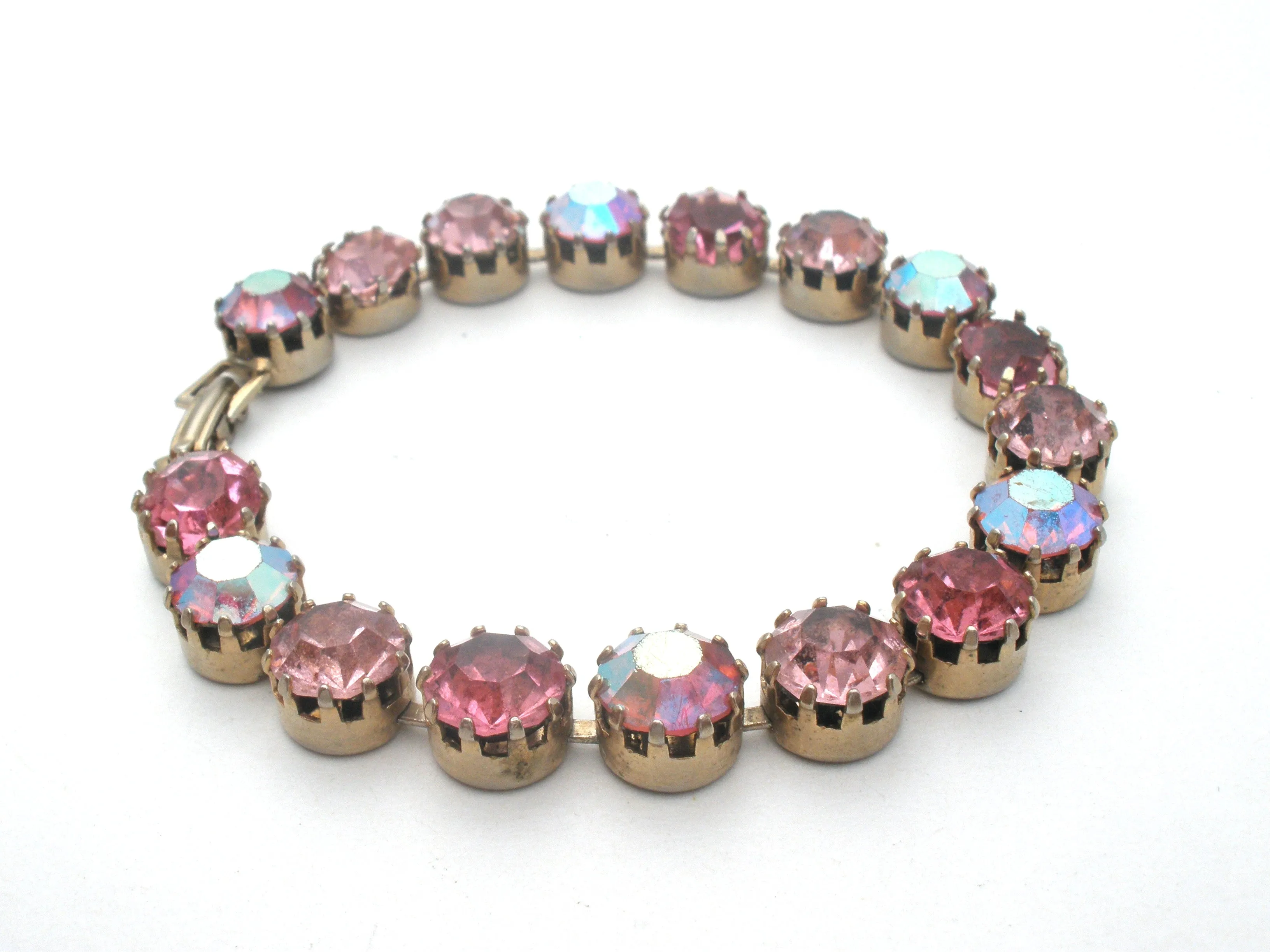 Pink AB Rhinestone Bracelet 7.5" Vintage