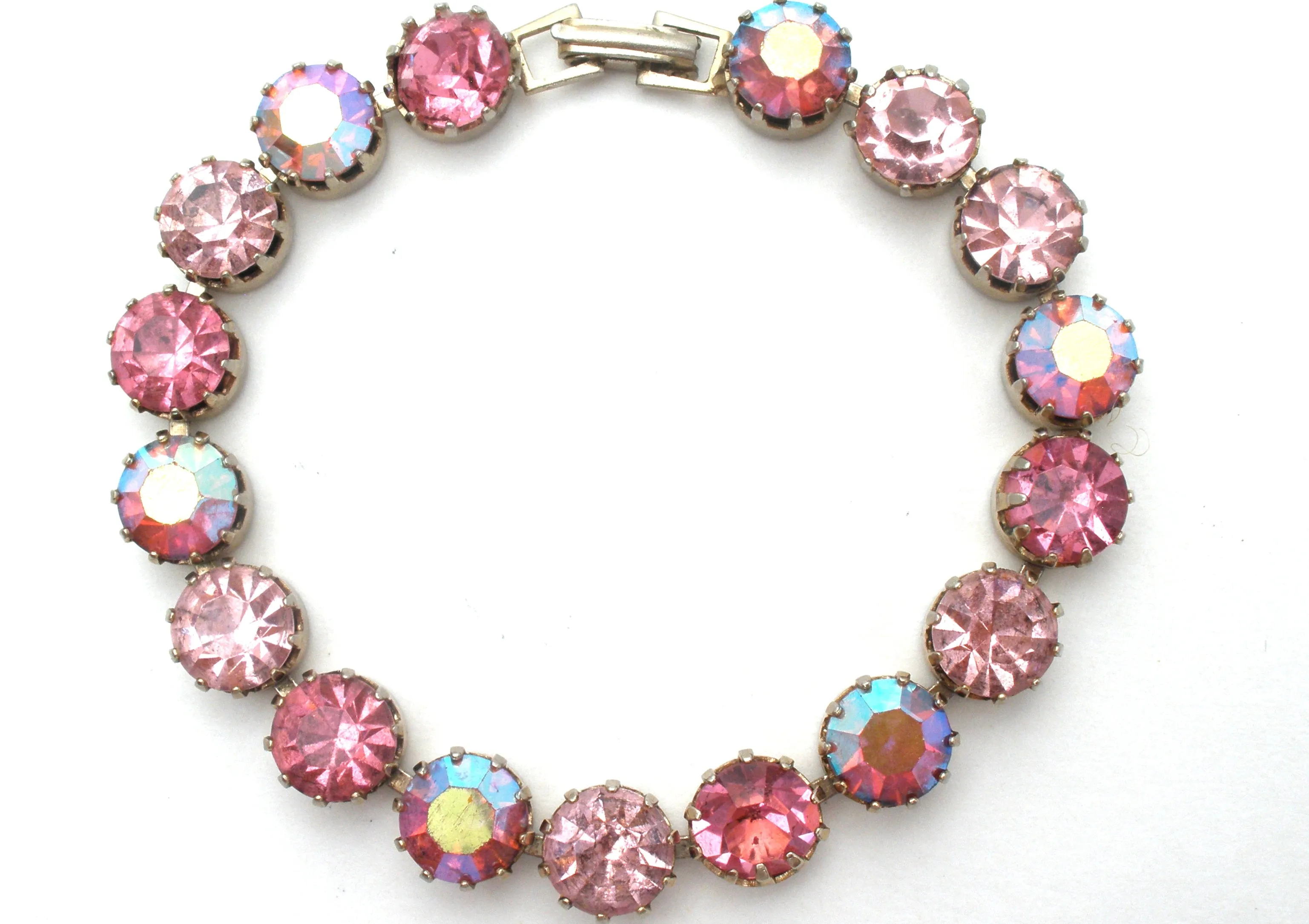 Pink AB Rhinestone Bracelet 7.5" Vintage