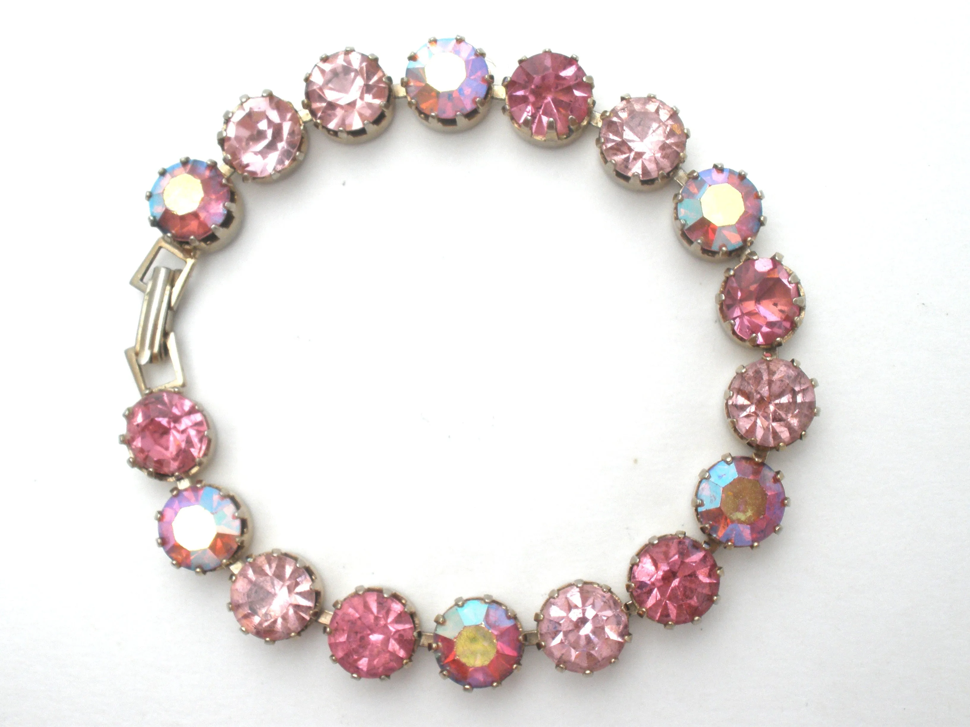 Pink AB Rhinestone Bracelet 7.5" Vintage
