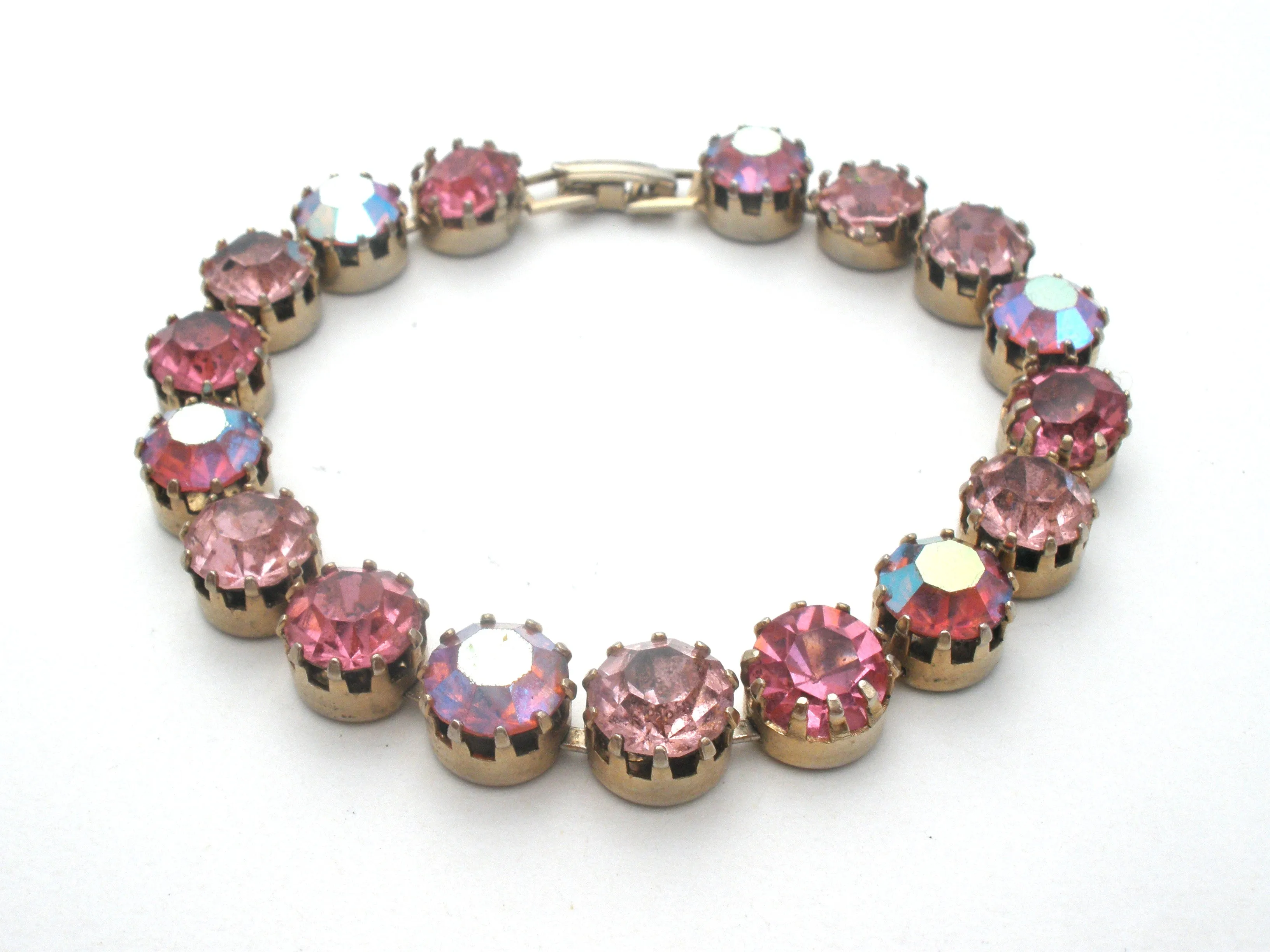 Pink AB Rhinestone Bracelet 7.5" Vintage