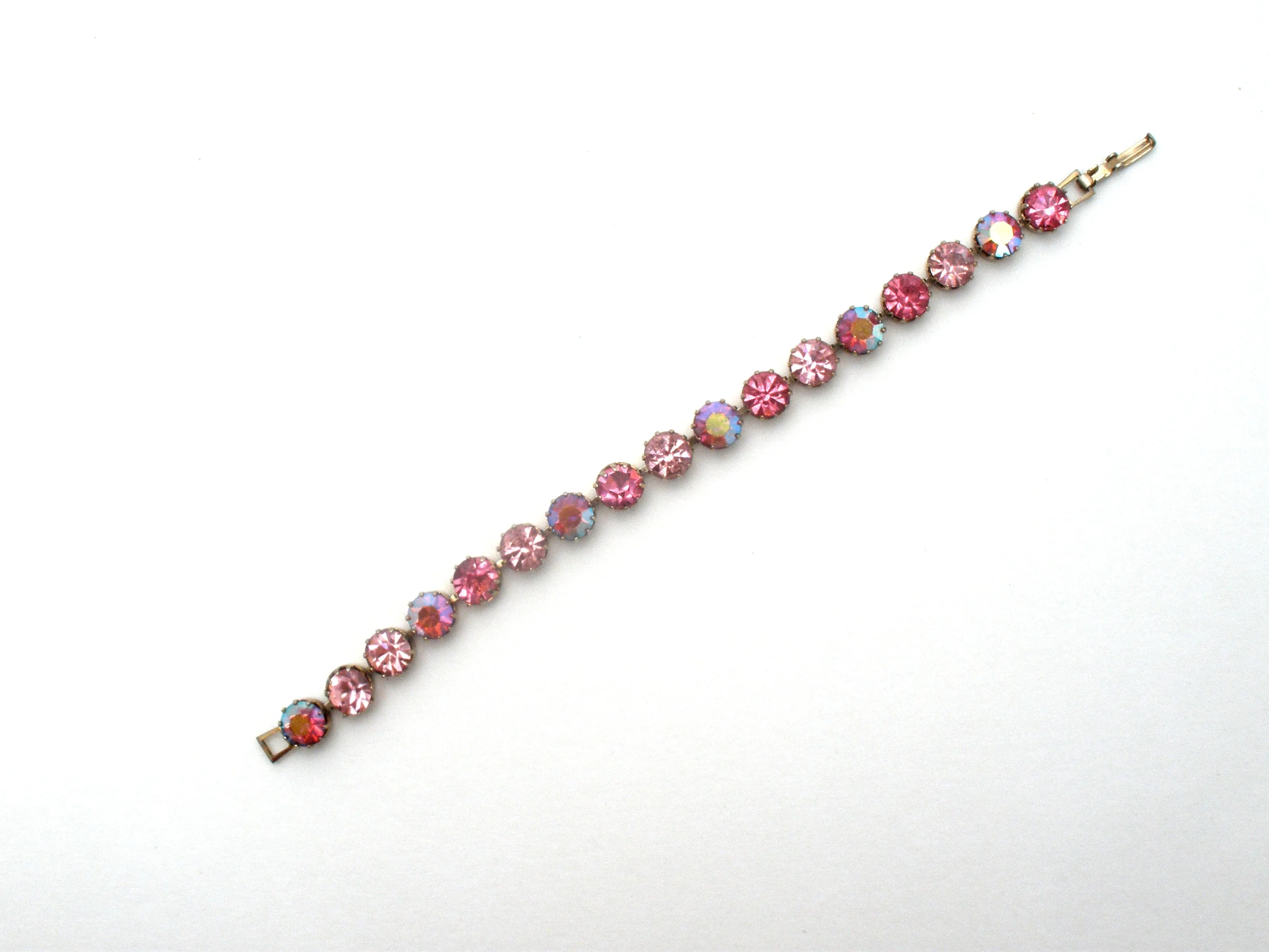 Pink AB Rhinestone Bracelet 7.5" Vintage