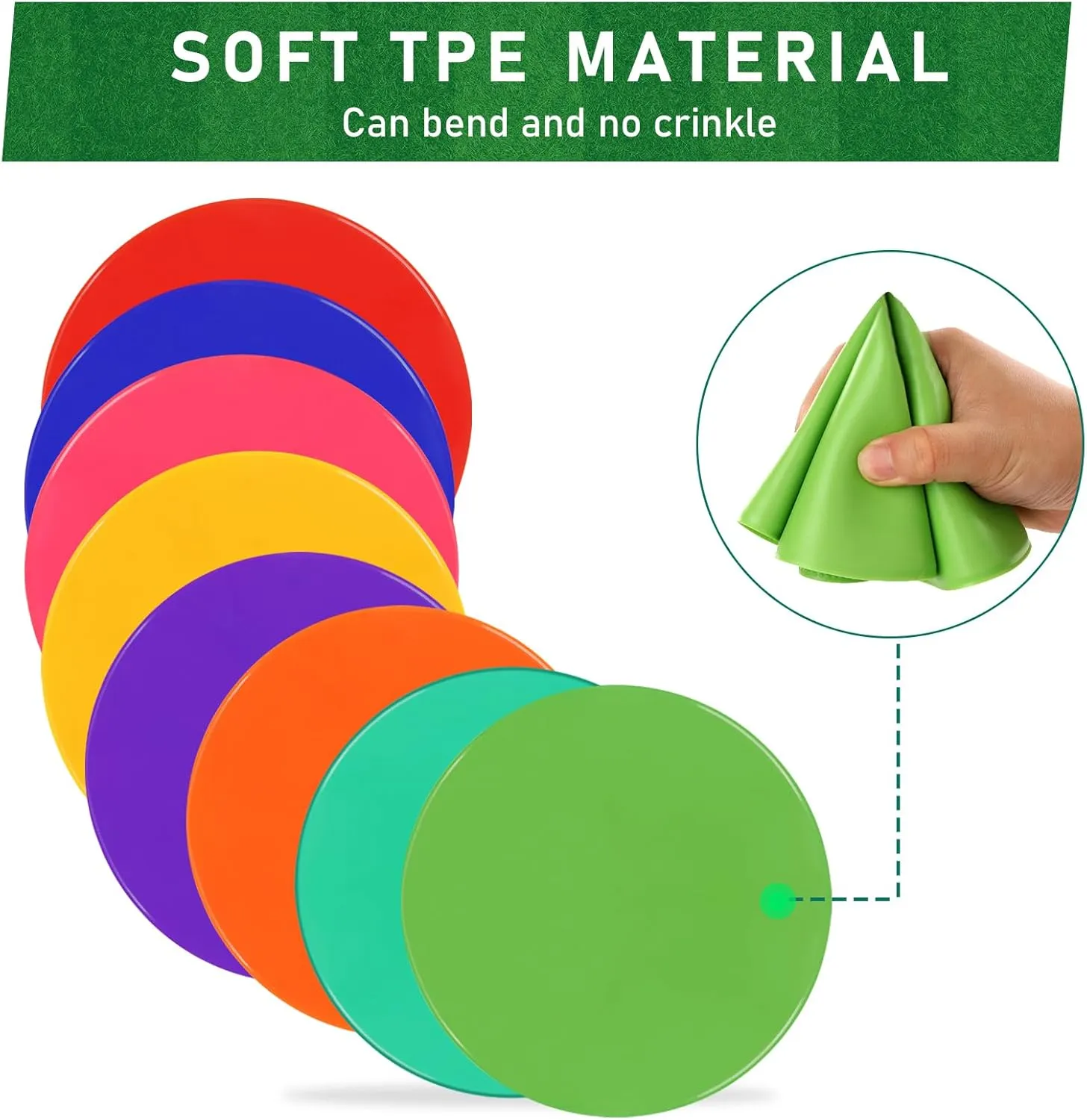Poly Vinyl Spot Markers 9 Inch Rubber Floor Dots Non Slip Agility Markers Flat Field Cones for PE Gym Classes, Classroom Activities and Games, Soccer Basketball Sports Speed Agility Training