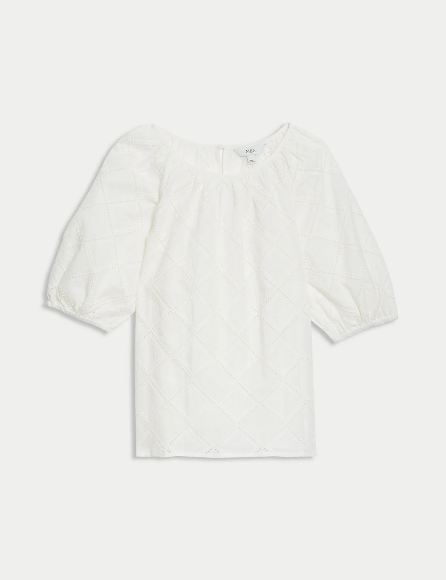 Pure Cotton Broderie Puff Sleeve Blouse