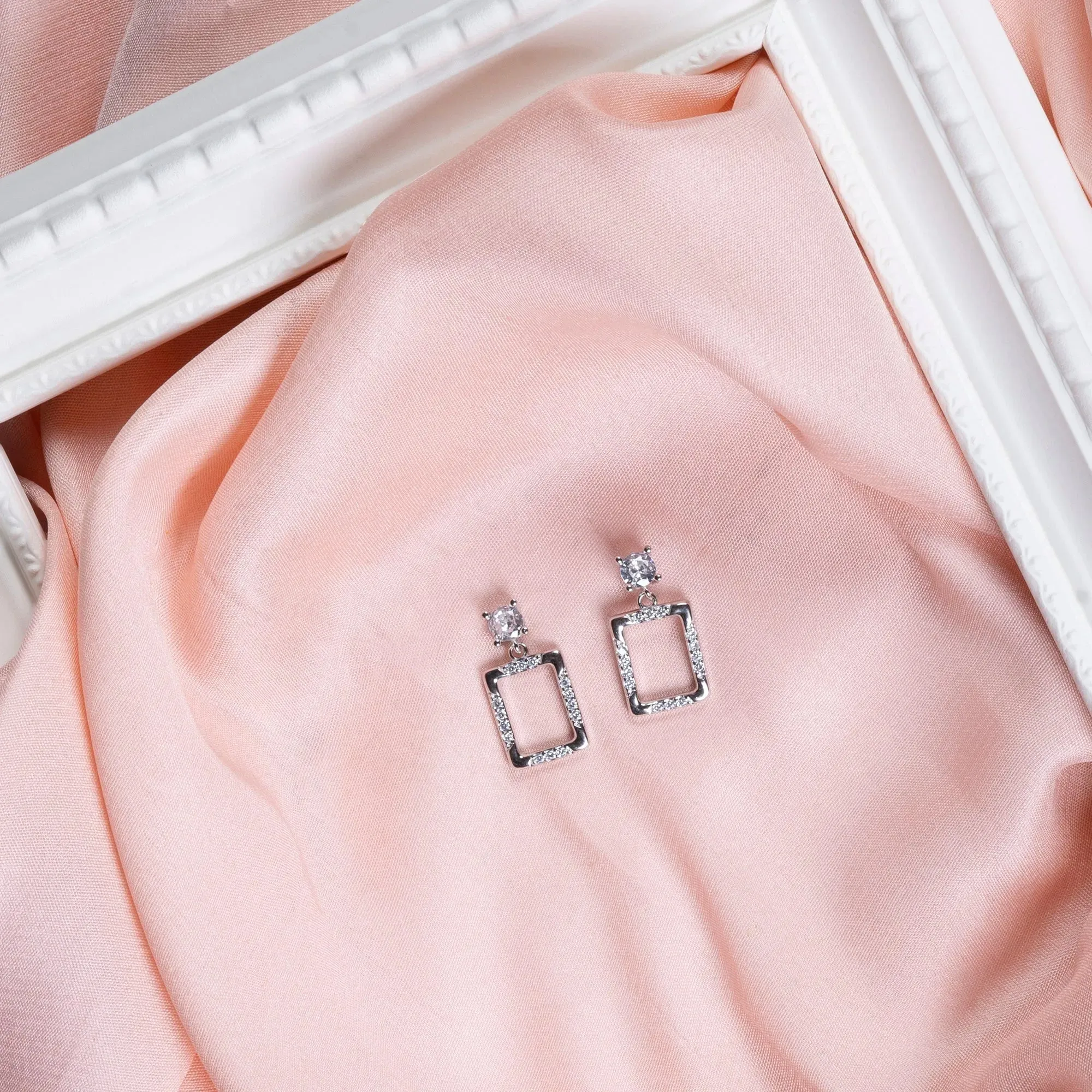 Radiant Rectangular CZ Silver Studs