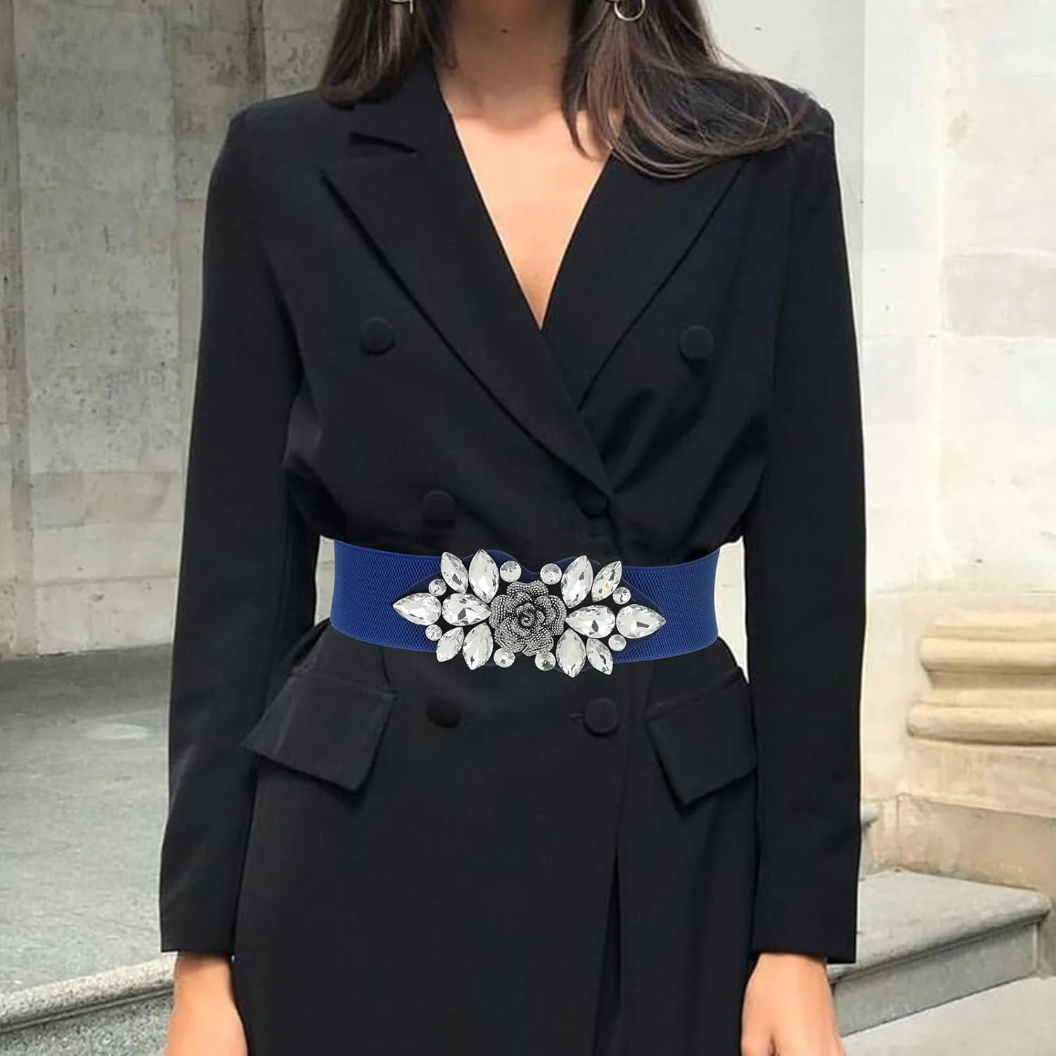 Rhinestone Stretch Belt Black Wide Formal Belt Women Red Belts Elastic Dressy Waist Accessories